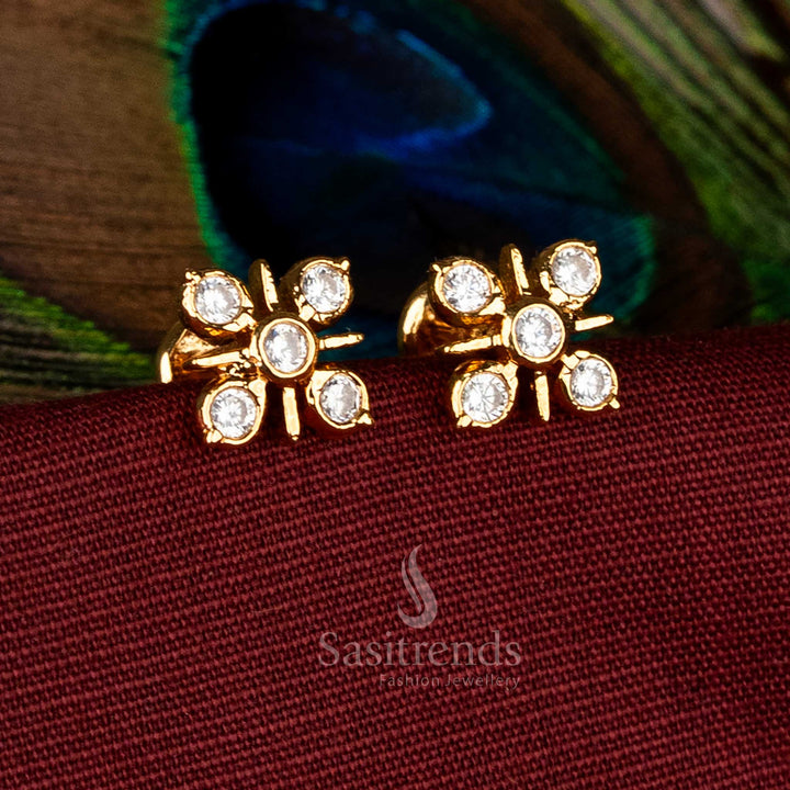 Impon Addigai Micro Gold Plated Square Cut Floral Stud Earrings for Sarees & Ethnic Ceremonies