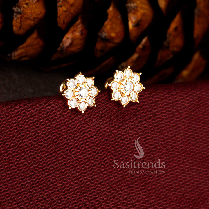 Elegant Impon Addigai Micro Gold Plated AD Stone Floral Stud Earrings – One Gram | Guaranteed