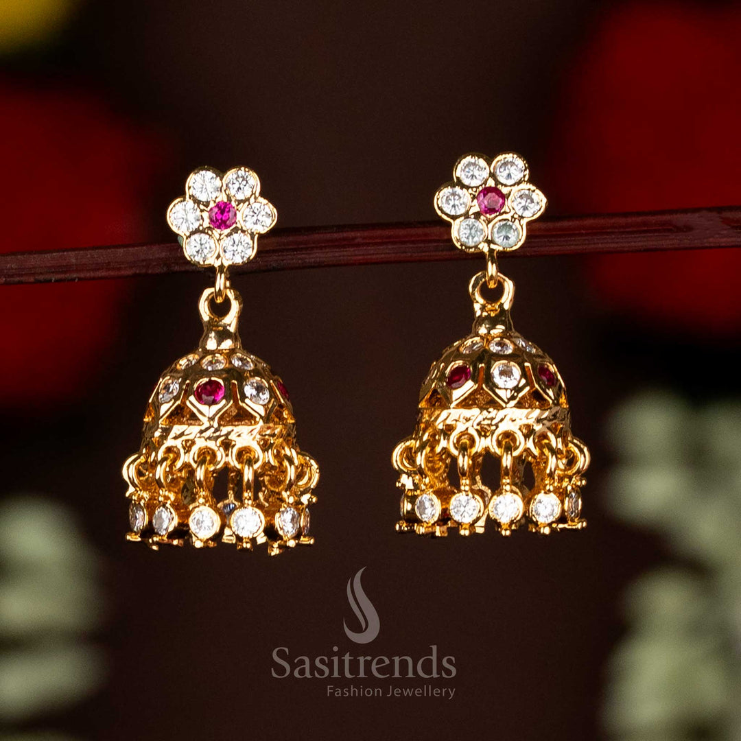 Impon Micro Gold Plated Addigai Floral Truncated Cone Dome Beads Jhumka Earrings 2669J Sasitrends