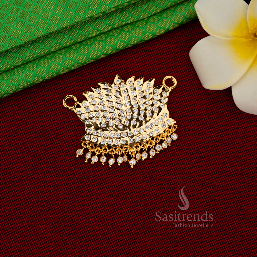 Radiant lotus crescent impon micro gold plated AD stone pendant white ideal for poojas, weddings, and traditional celebrations – Sasitrends