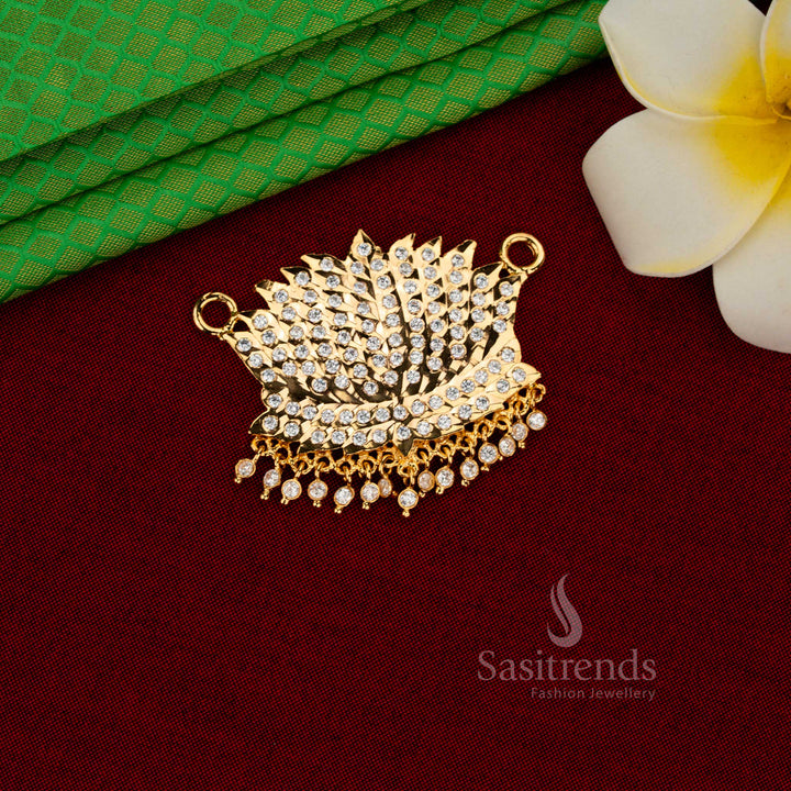 Radiant lotus crescent impon micro gold plated AD stone pendant white ideal for poojas, weddings, and traditional celebrations – Sasitrends