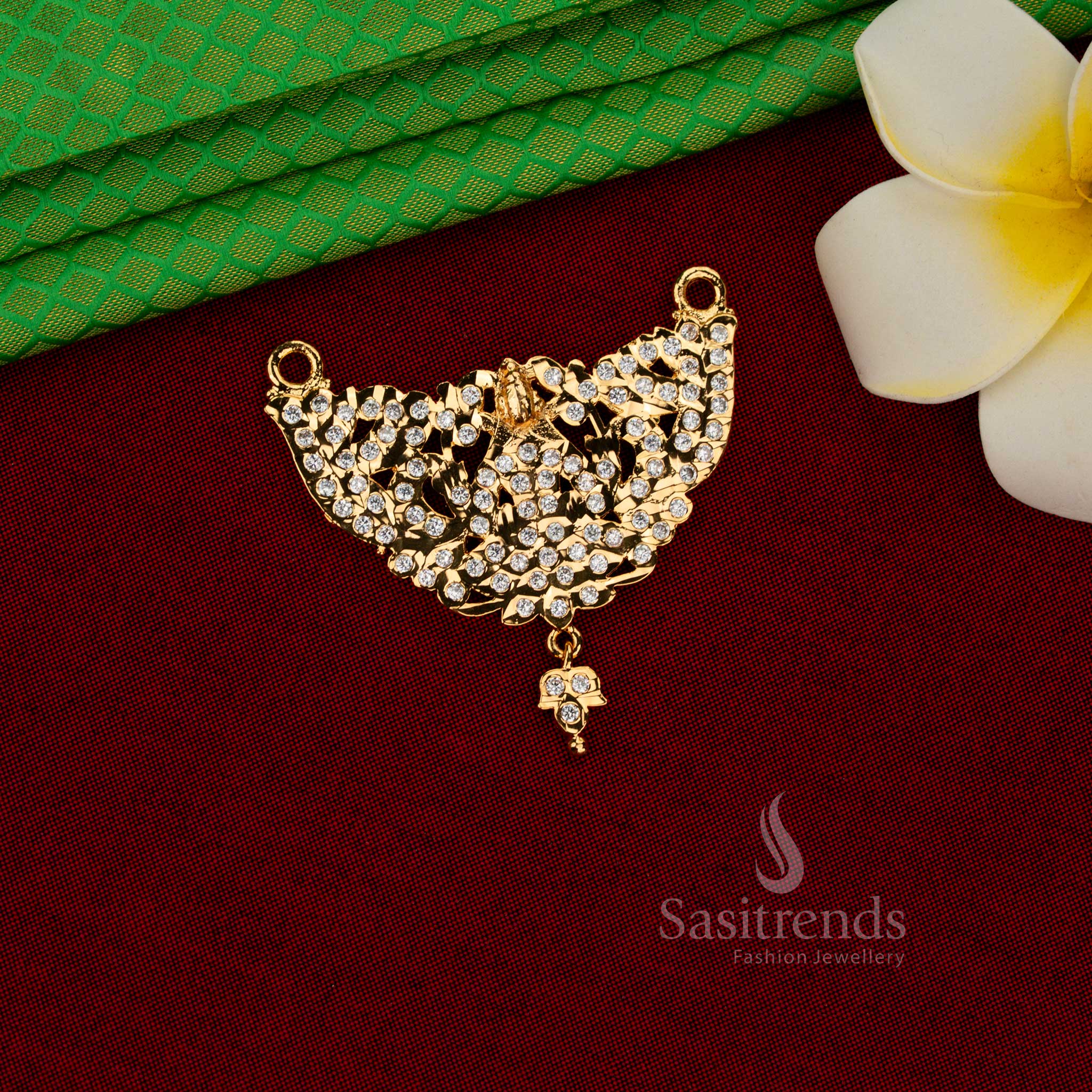 Divine Lakshmi impon micro gold plated AD stone pendant white with one gram jewellery finish and 24 carat gold look for temple wear and traditional occasions – Sasitrends