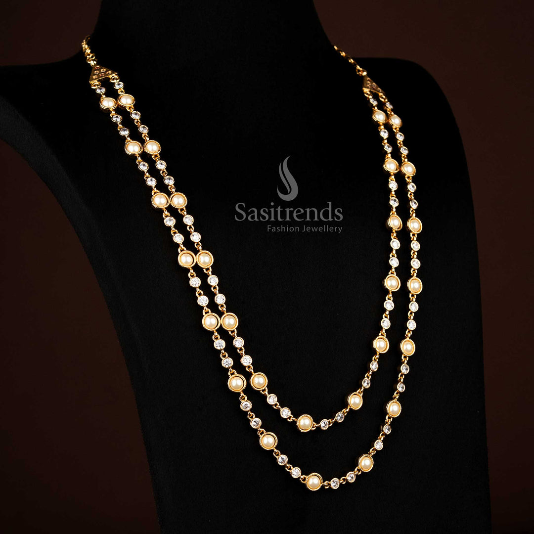 Guaranteed Impon Panchaloha 24K pure micro gold plated layered long chain with beaded floral connectors - Sasitrends