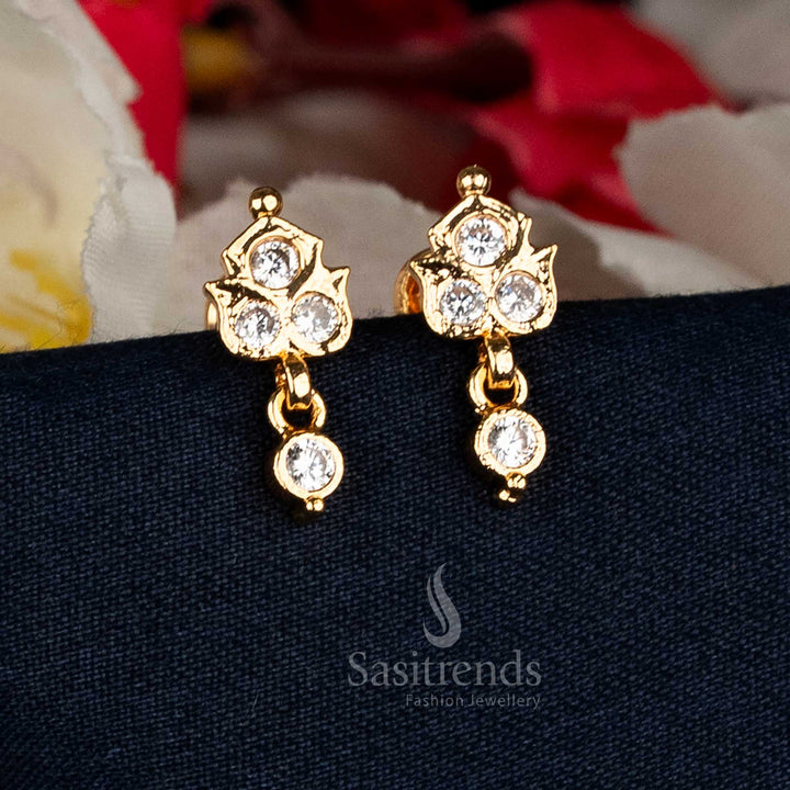 Elegant Impon Addigai Micro Gold Plated AD Stone Floral Drop Stud Earrings for Temple Wear