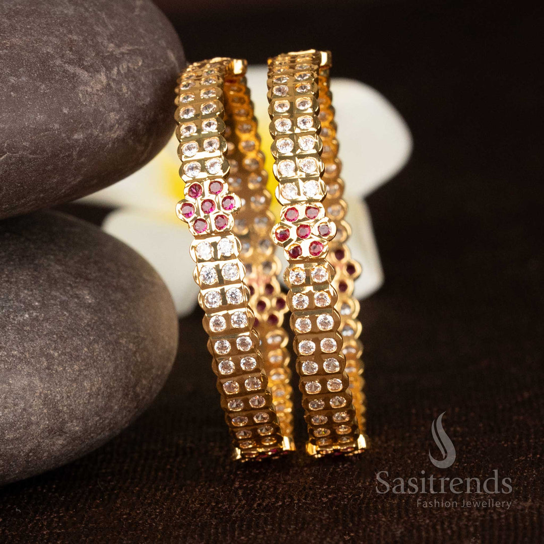 3.	Elegant Scalloped Edge Bangle with Double-Row AD Stones – Sasitrends