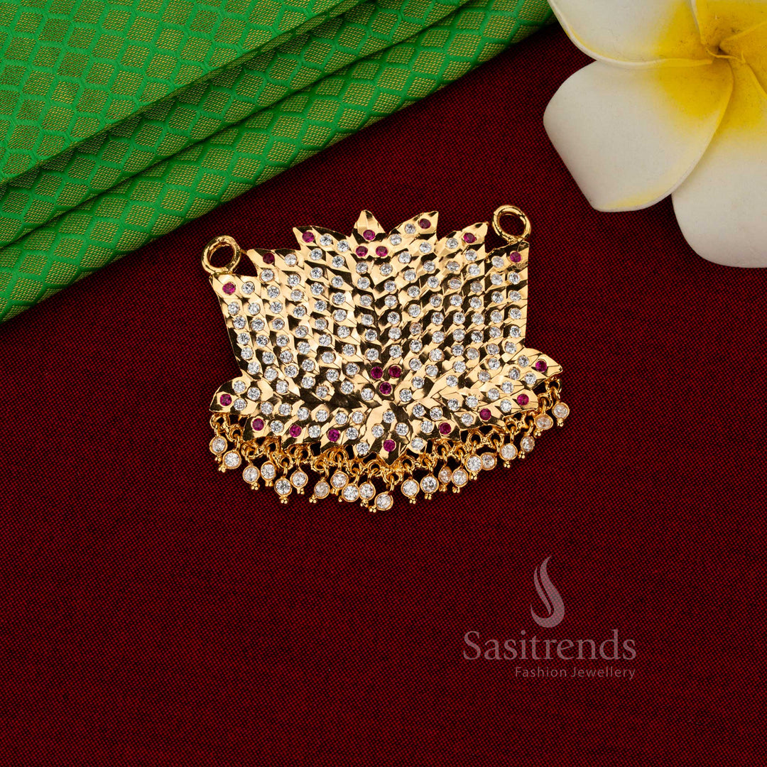  Impon micro gold plated lotus pendant with two-loop pavé AD stones - Sasitrends