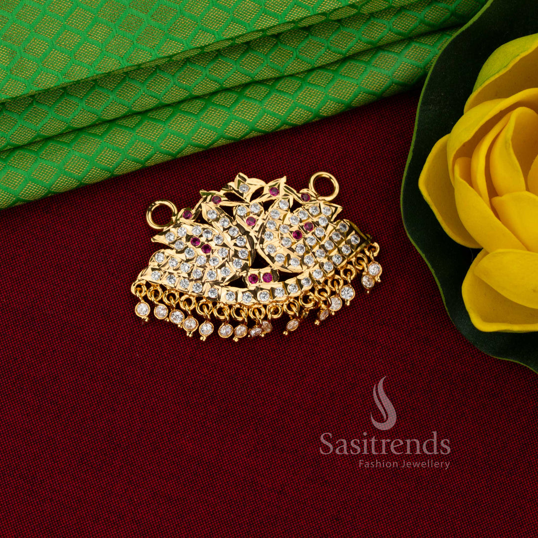 Impon micro gold twin Annapakshi swan AD pendant with ghungroo drops - Sasitrends