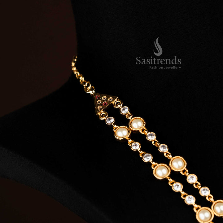 Guaranteed Impon Panchaloha 24K pure micro gold plated layered long chain with beaded floral connectors - Sasitrends