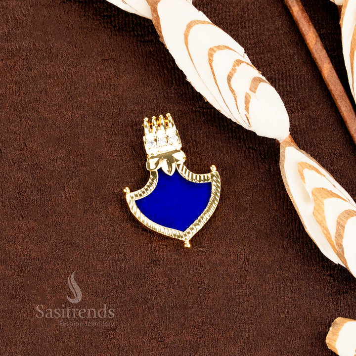 Elegant Kerala style micro gold plated big Palakka crafted with Blue stone centrepiece and two-line AD stone beauty, designed for traditional festive jewellery celebrations with grandeur by Sasitrends