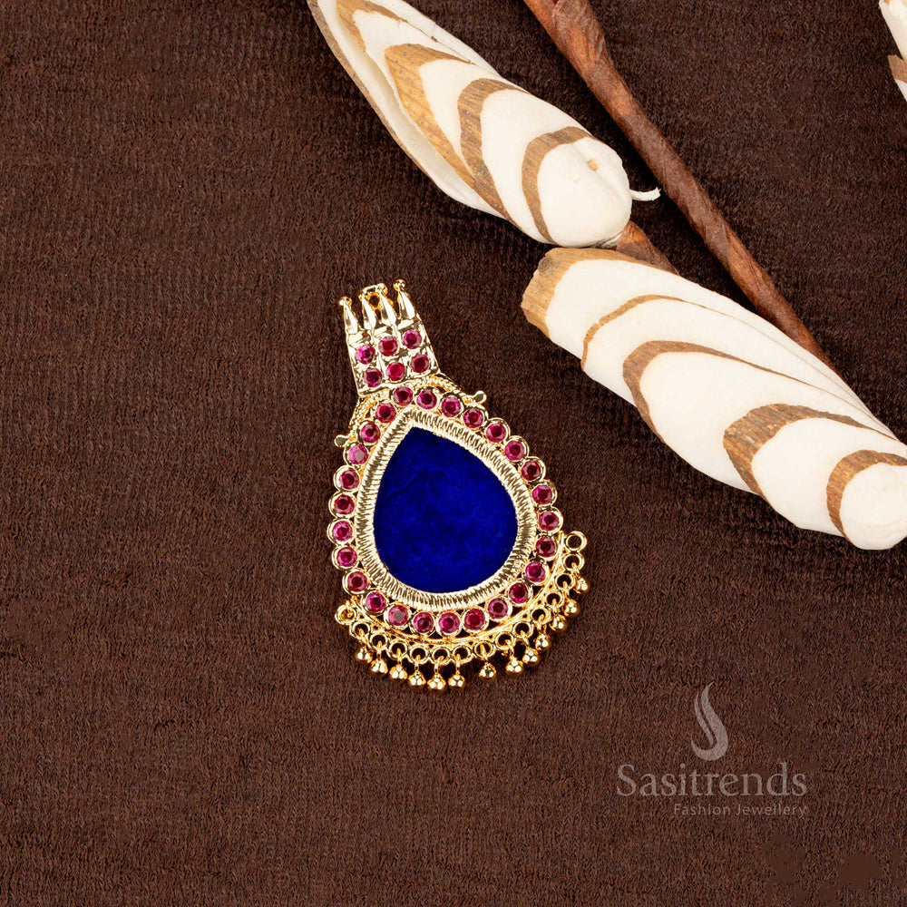 Handcrafted Kerala-style Blue Waterdrop Pendant, featuring AD stone detailing and 24-carat plating – Sasitrends