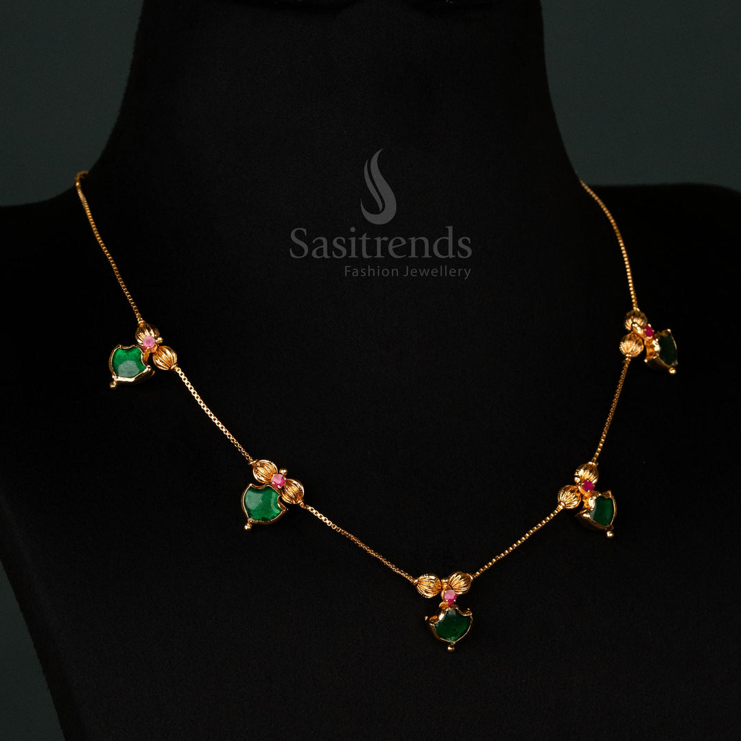 Temple wear Palakka invisible chain necklace, featuring intricate detailing and a fine gold plated finish – Sasitrends