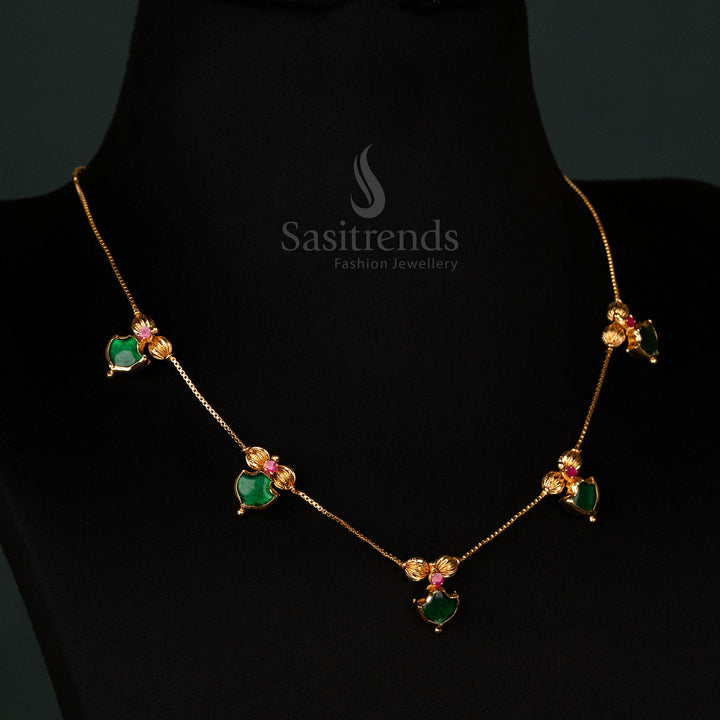 Temple wear Palakka invisible chain necklace, featuring intricate detailing and a fine gold plated finish – Sasitrends