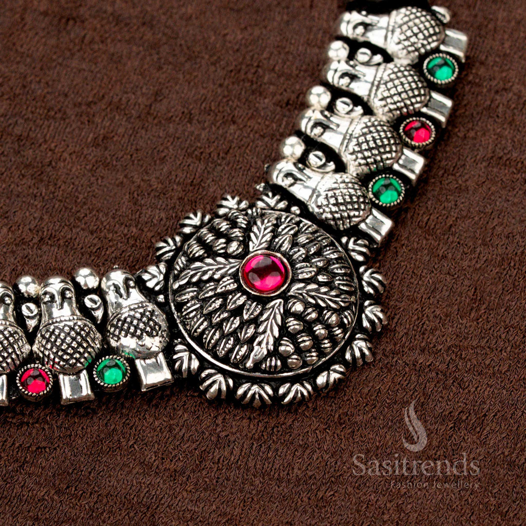 Navarathri special Kolapuri choker with parrot engraving and AD stone - Sasitrends