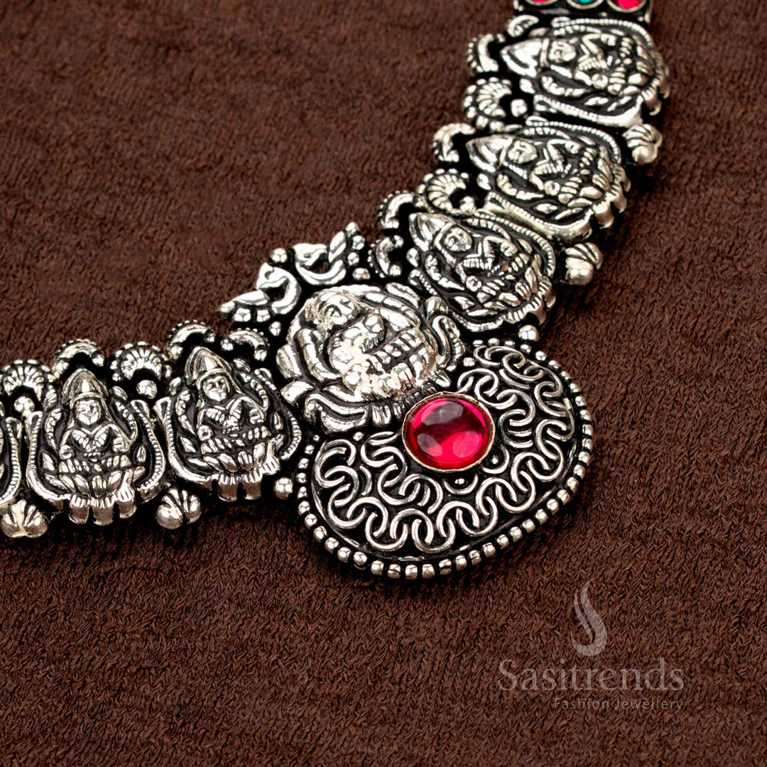 Navarathri Festive Wear Choker with Oxidised Silver Finish and Lakshmi Icons – Sasitrends