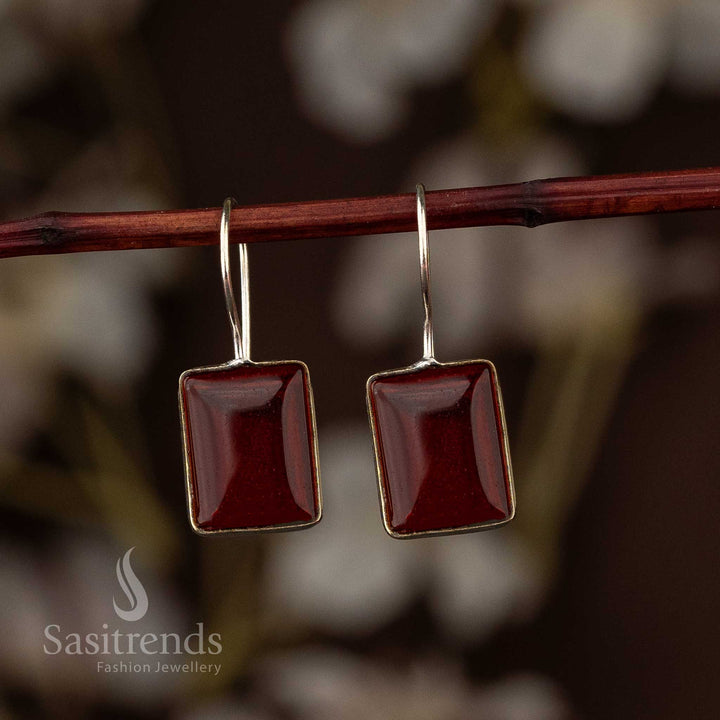 Latest Oxidised Red Rectangle Stone Stud Navarathiri Special Collection Earrings Sasitrends