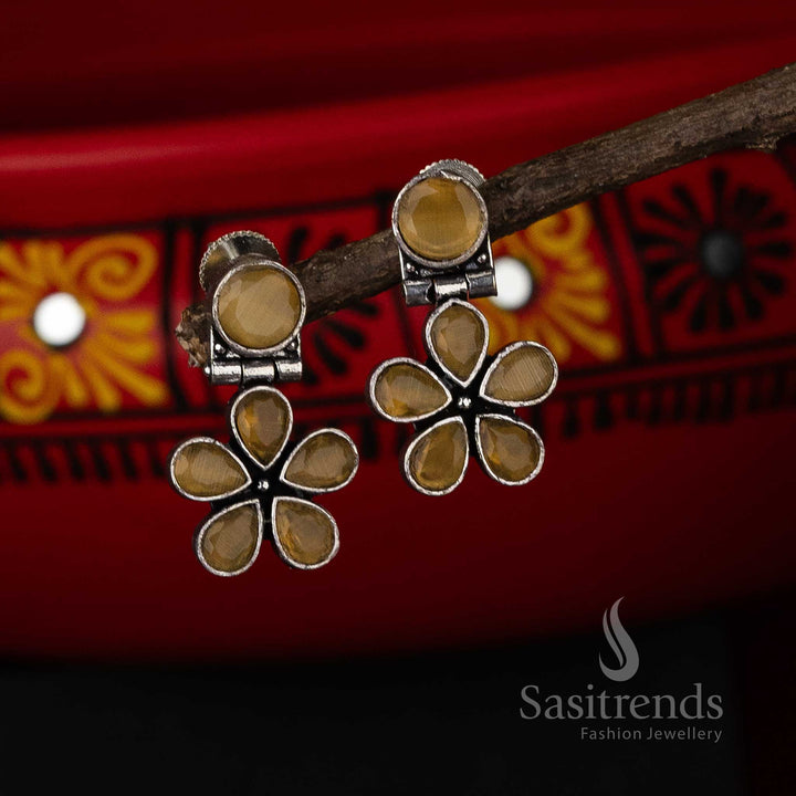 Latest Oxidised Yellow Stone Earrings Sasitrends Online Shopping