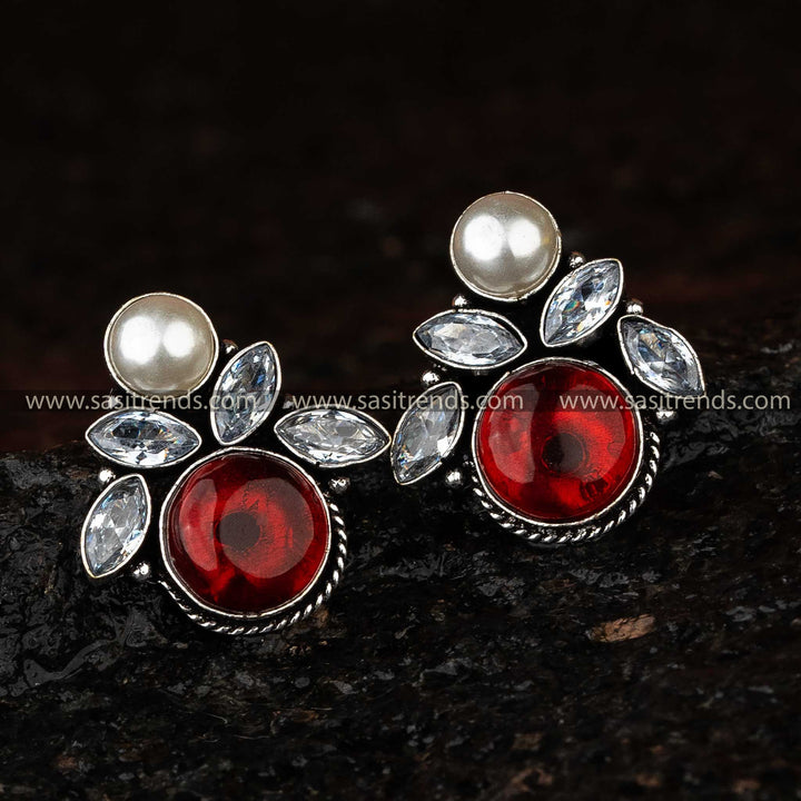 Vinous Monalisa Stone Oxidised Earrings, Ideal for Festive and Formal Gatherings