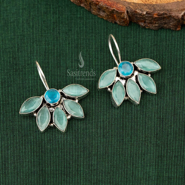 Latest Oxidised Mint Blue Stone Fish Hook Earrings Sasitrends Online Shopping