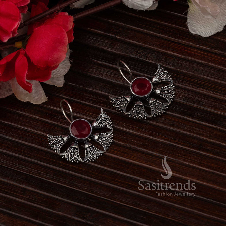 Navarathiri red stone oxidised earrings, elegant oxidised jewellery