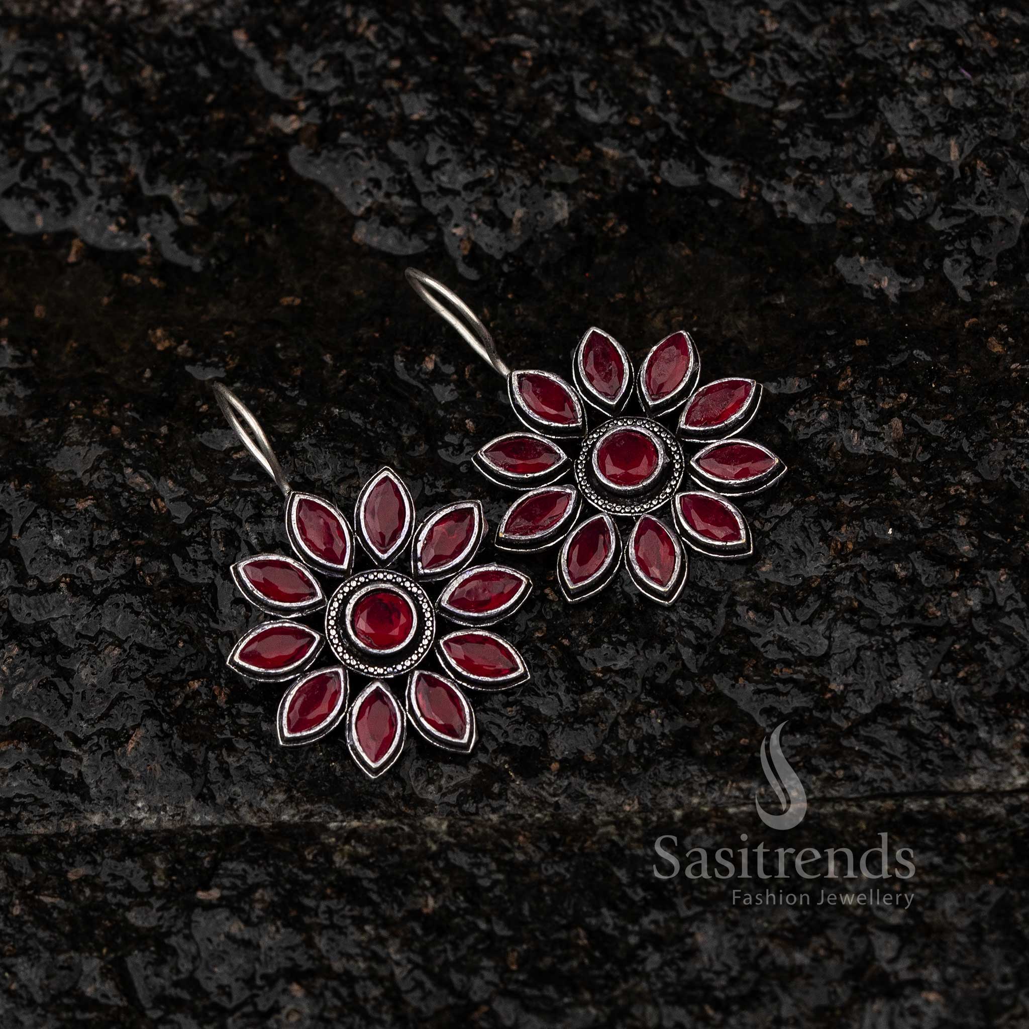 Latest Oxidised Ruby Stone Stud Fish Hook Sasitrends Online Shopping