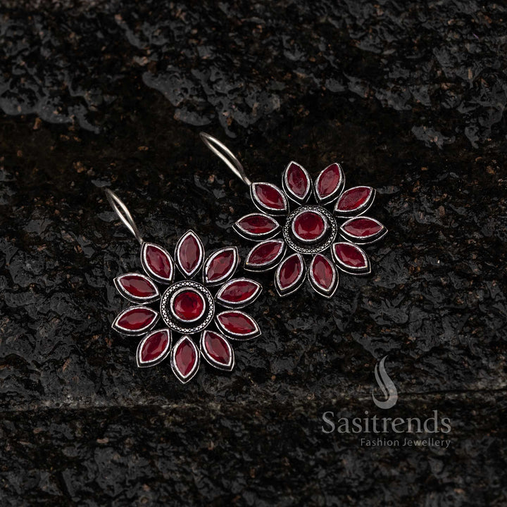Latest Oxidised Ruby Stone Stud Fish Hook Sasitrends Online Shopping