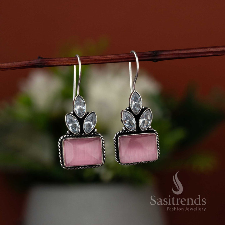 Rectangular Monalisa Leaf AD Stones Design Oxidised Earrings - Sasitrends