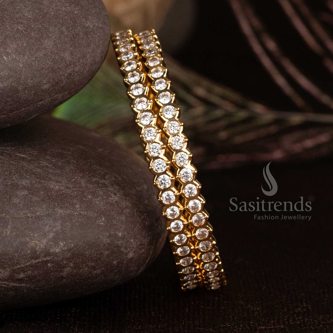 2.	Traditional Micro Gold Plated AD Bangles Pair with 24-Carat Pure Gold Look – Sasitrends