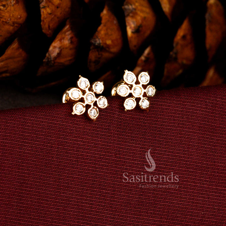 Majestic Impon Addigai Micro Gold Plated Round white AD Stone Flower Design Stud Earrings for Festive & Bridal Wear - Sasitrends