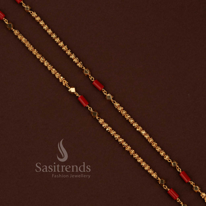 One-gram inspired micro gold plated Dasavatharm Thennampoo rope chain with coral beads & golden balls - Sasitrends