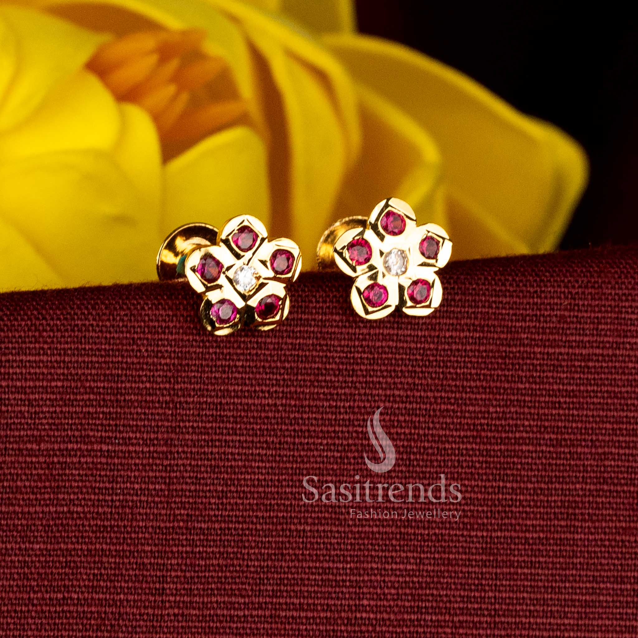 Opulent Impon micro gold plated marquise round cut flower AD screw stud earrings – Sasitrends