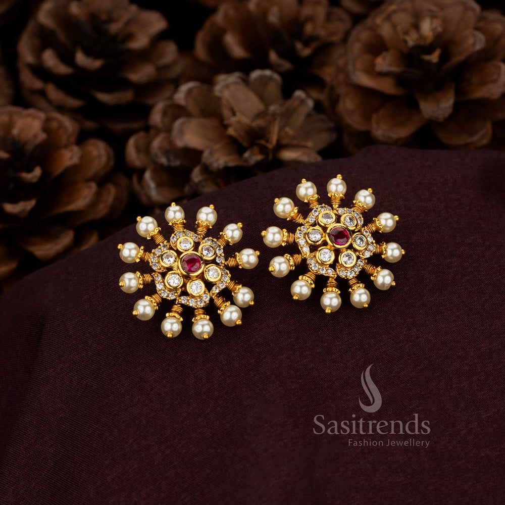 Matte gold plated round floral stud earrings for weddings