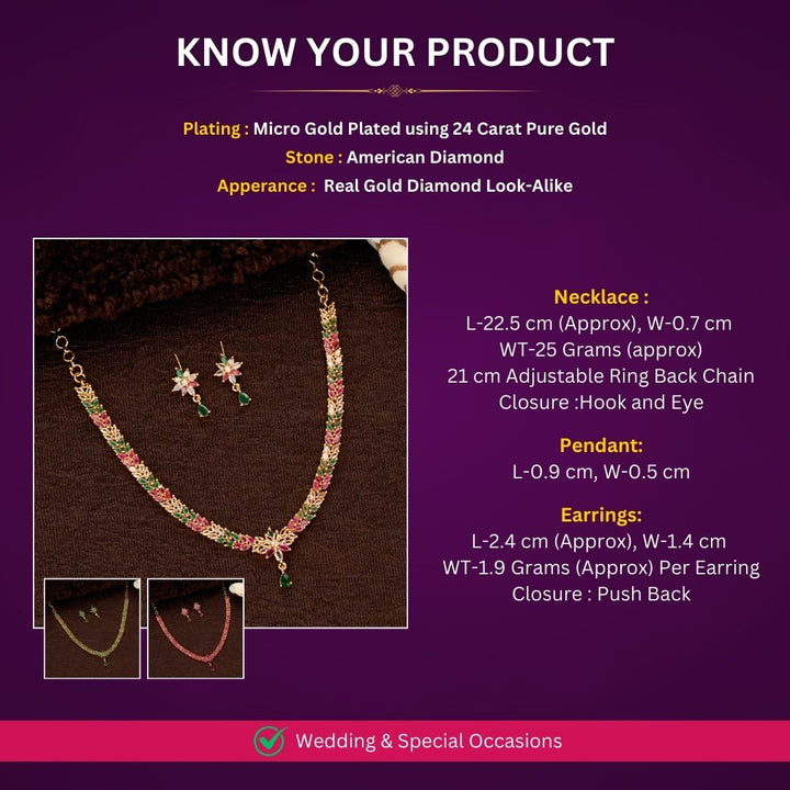 Micro Gold Plated Necklace Jewellery set Measurement Image - Sasitrends 