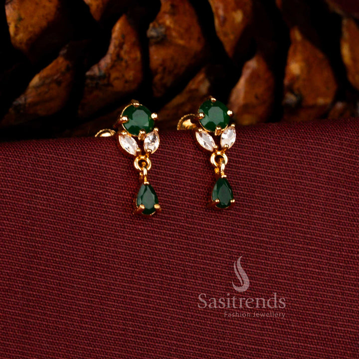 Wonderful 24K Micro Gold Plated AD Stone Floral Round Brilliant Cut Teardrop Earrings | Real Gold Look Alike