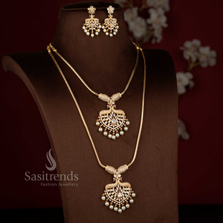 Wonderful Micro Gold Plated AD Stone Peacock Pendant with Flexible Chain Short & Long Combo Necklace Set - Guaranteed