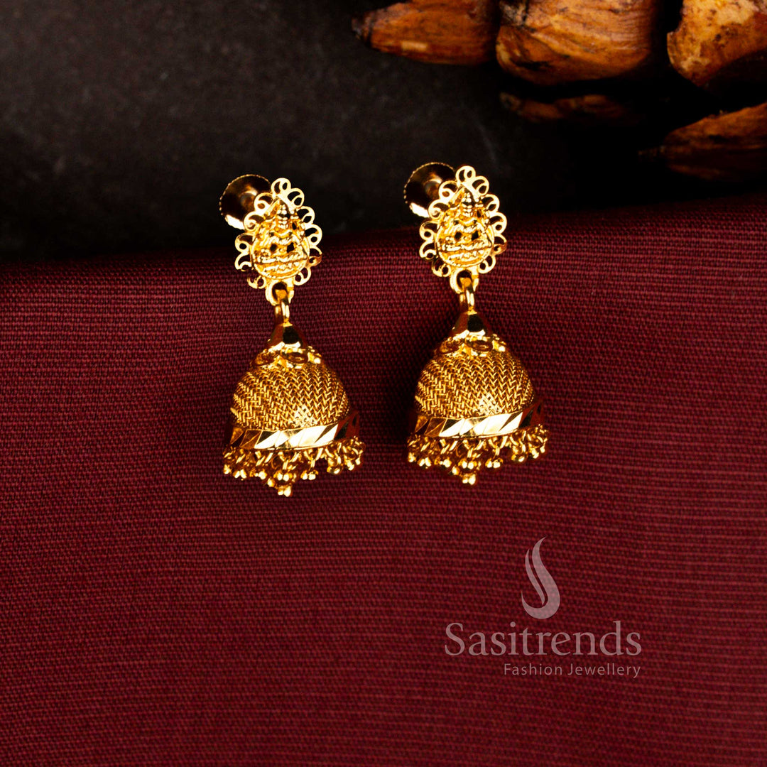 Guaranteed micro gold plated Goddess Lakshmi kovil dome jhumka earrings - Sasitrends