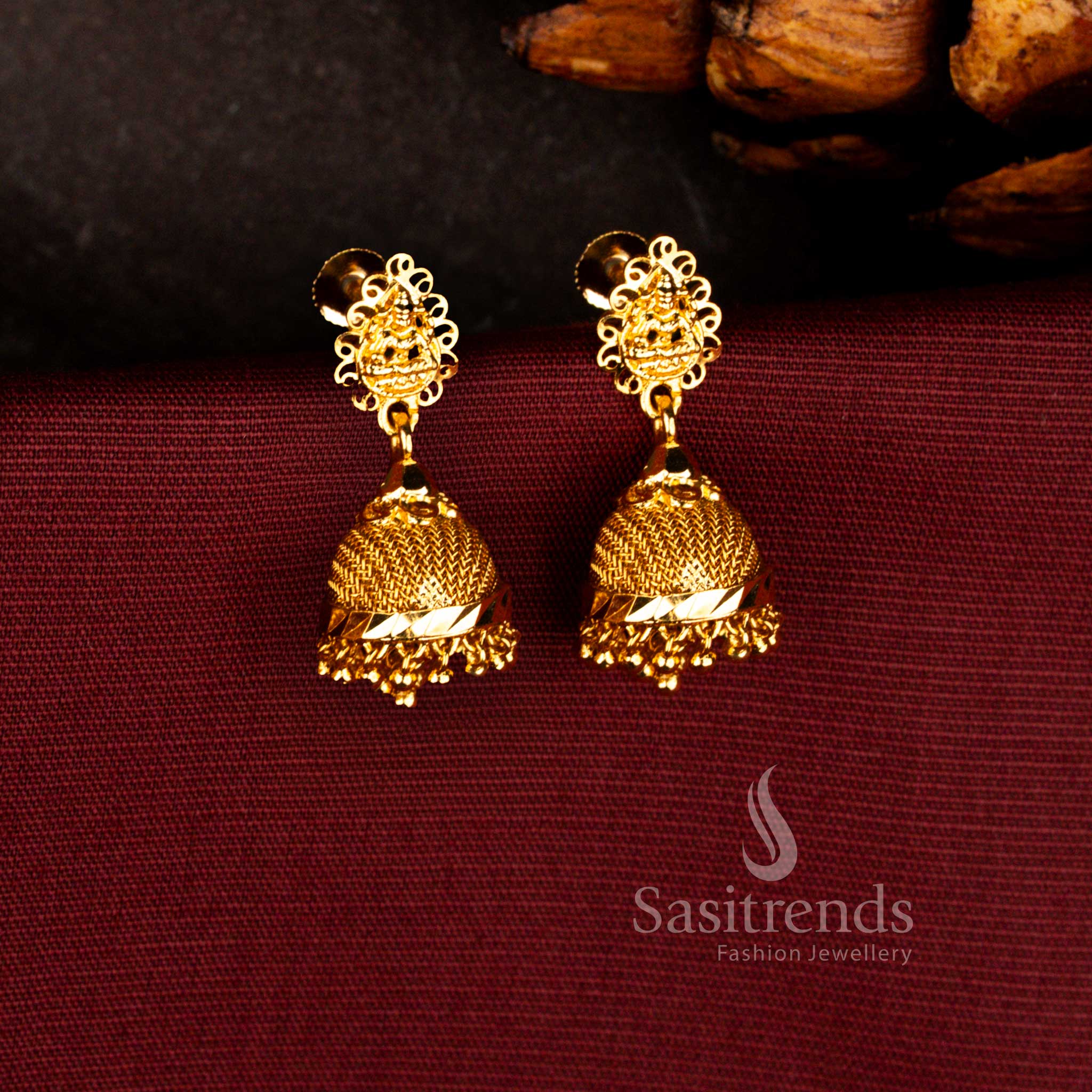 Guaranteed micro gold plated Goddess Lakshmi kovil dome jhumka earrings - Sasitrends