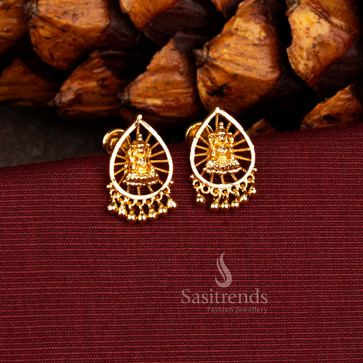 Divine Guaranteed Micro Gold Plated Goddess Lakshmi Teardrop Sunray Frame Earrings with Traditional Ghungroos