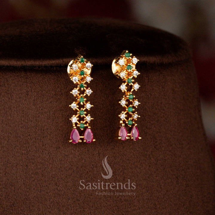 estive micro gold plated AD floral drop earrings in multicolour, perfectly paired with necklace – Sasitrends