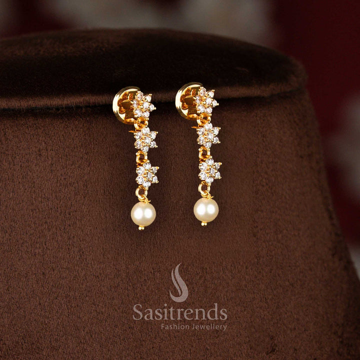 Micro gold plated AD star floral drop earrings in white with pearls, coordinating with necklace – Sasitrends