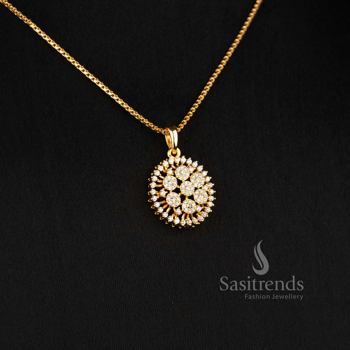 Micro Gold Plated Crown AD Stone Pendant Set with Chain for Wedding and Festive Wear - Sasitrends