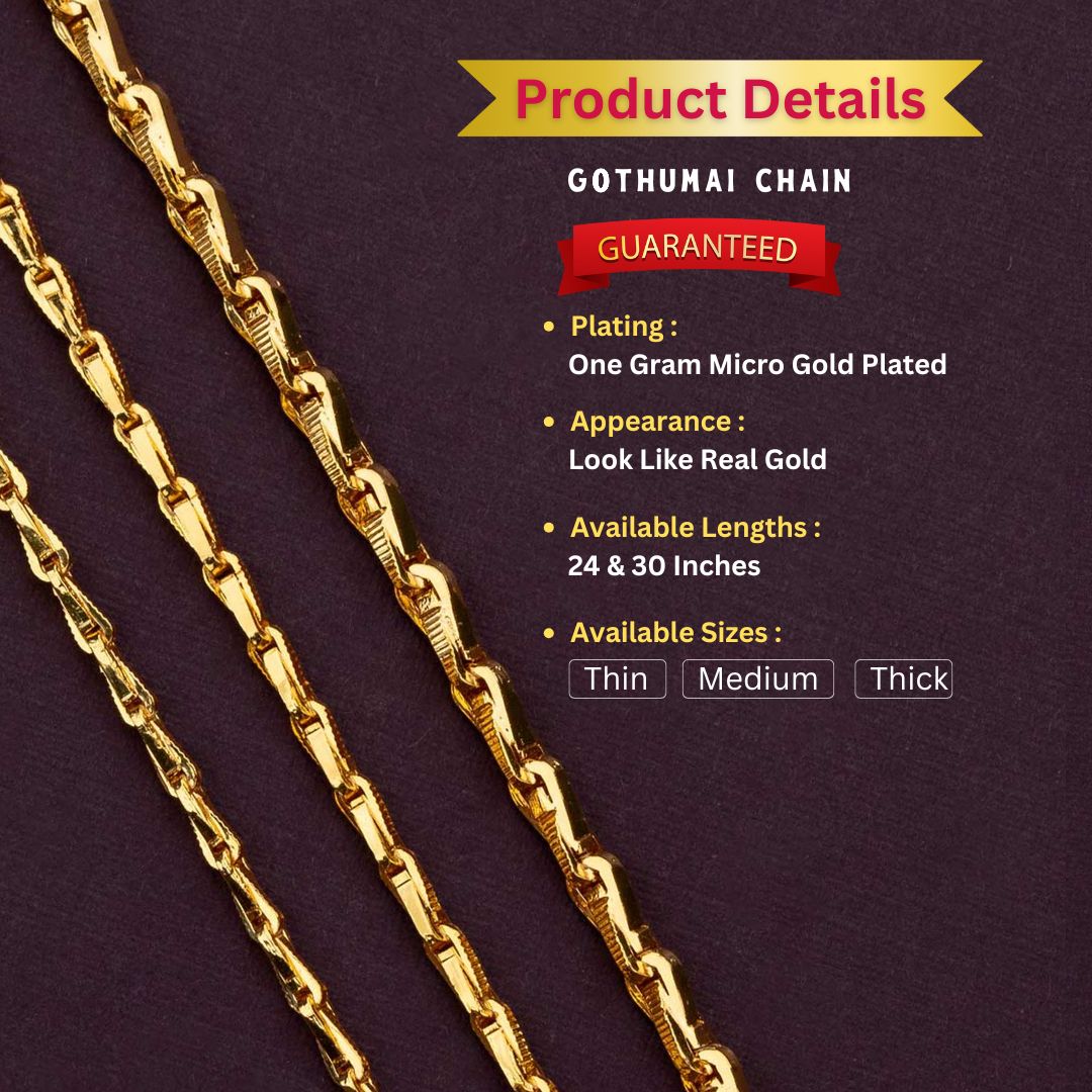 Guaranteed Micro Gold Plated Wheat (Gothumai) Chain Available in Thin, Medium, Thick Sasitrends