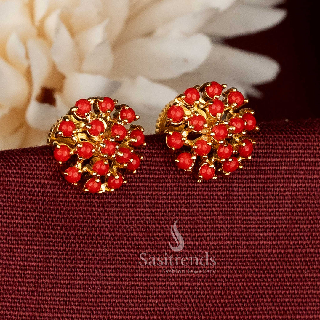  Pavalam floral round stud earrings for South Indian ceremonial looks - Sasitrends