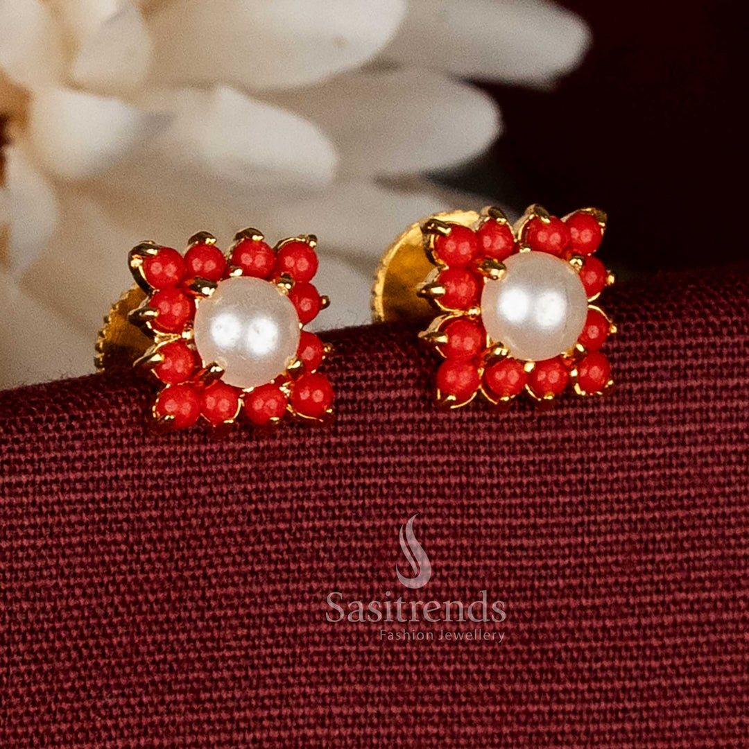 Micro gold plated square cluster pearl and pavalam stud earrings – Sasitrends