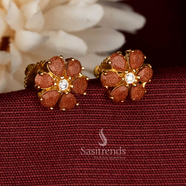 Elegant Micro Gold Plated Teardrop Floral Stud Earrings for Classic South Indian Dressing |Guaranteed