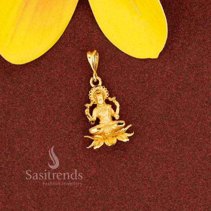 Sacred micro gold plated traditional Lakshmi forming pendant crafted for temple wear and devotional occasions – Sasitrends