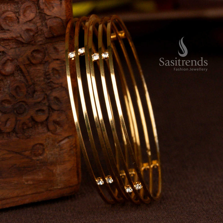 Traditional One Gram Micro Gold Plated Sleek Multi-Strand Stone Bangle Set of 2 for Temple Wear | Guaranteed
