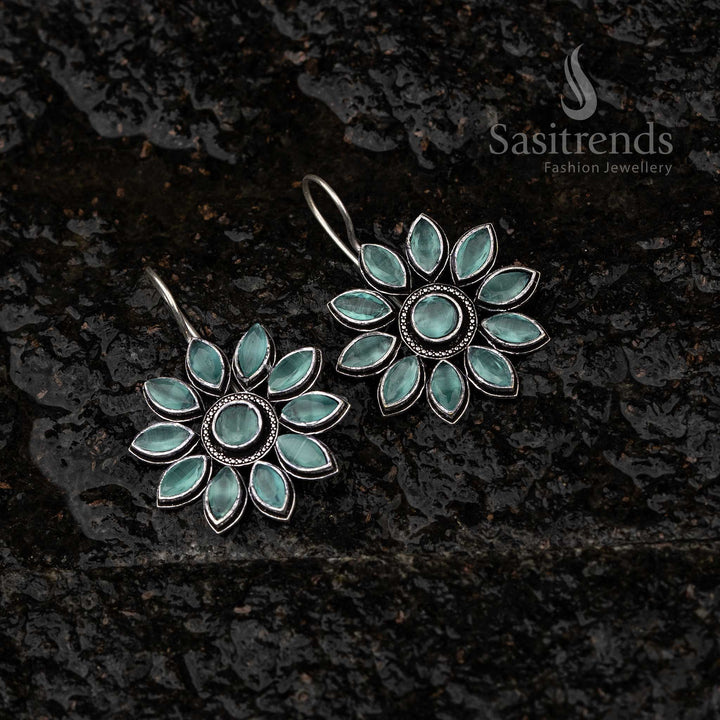 Mint Floral Oxidised Earrings, Navarathiri Special Sasitrends Online Shopping