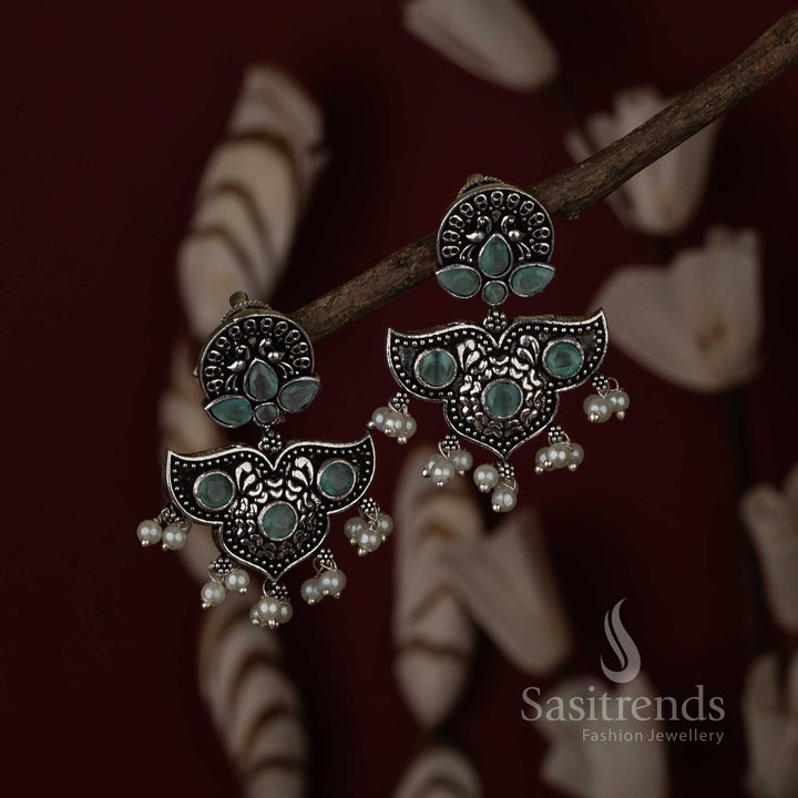 Mint Stone Navarathiri Oxidised Earrings Sasitrends Online Shopping