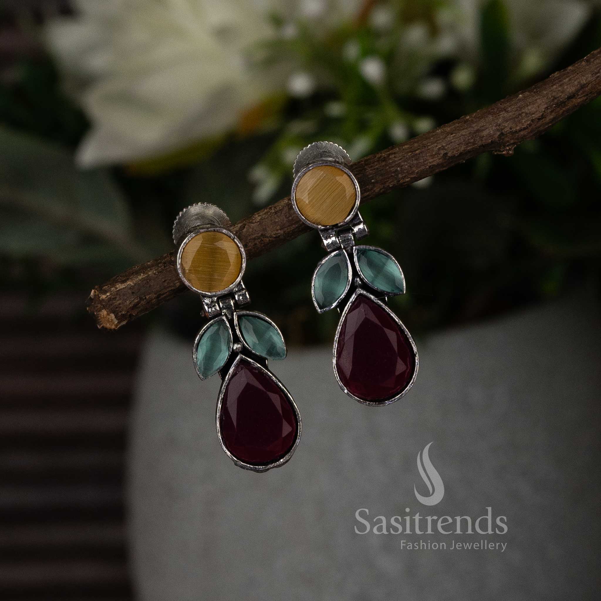 Colorful Multi-stone Oxidised Earrings for Navarathiri | Oxidised Jewellery