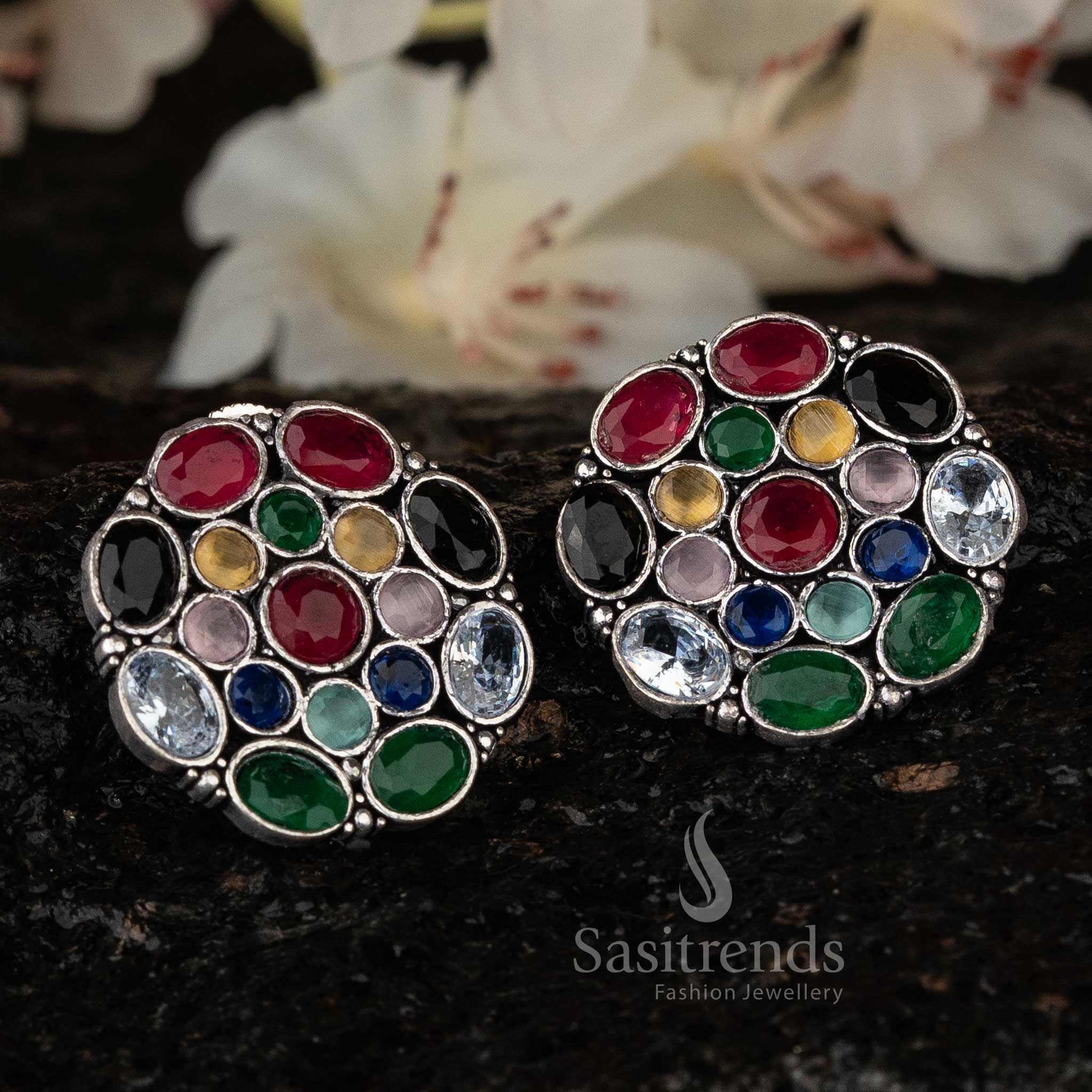 Vibrant Multicolor Oxidised Stud Earrings for Festive Wear